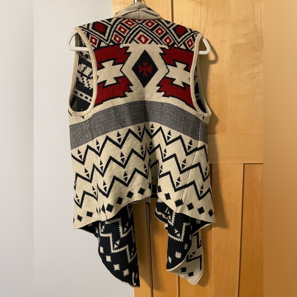 Do Everything In Love Aztec Southwestern Knit Vest Cardigan Drape Open Front OS - Picture 2 of 4